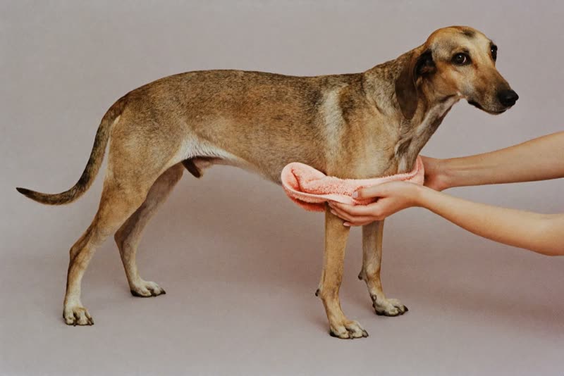 A dog being towel-dried after a bath